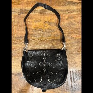 Campomaggi Italian black leather purse with silver studs.